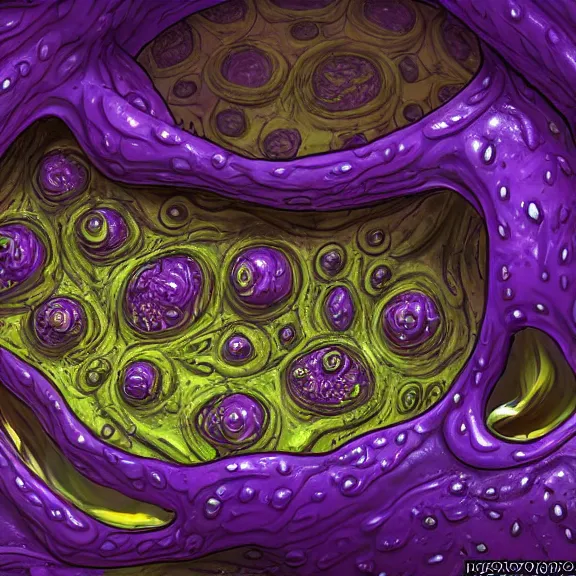 Image similar to detailed shot inside a goddess' cavernous synthetic stomach, the walls purple and pulsing, slimy and hot, lots of acid pooling up on the floor, digesting a bunch humans graphically, food pov, micro pov, vore, digital art, furry art, high quality, 8k 3D realistic, macro art, micro art, Furaffinity, Deviantart, Eka's Portal, G6