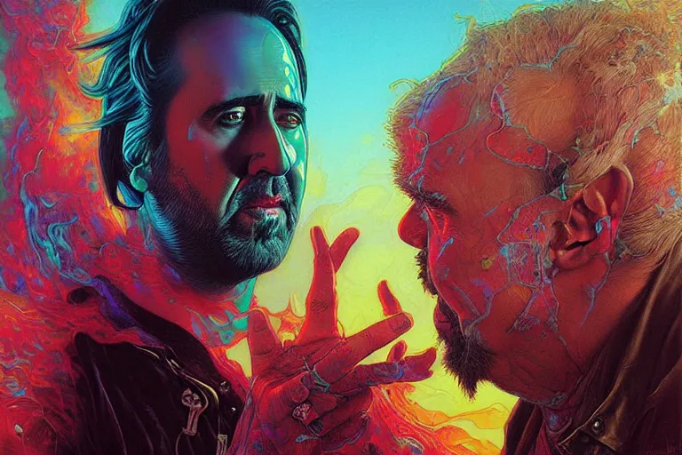 Image similar to nicolas cage in “ miami vice ” artwork, 4 k digital art, neon, 8 0's style tomasz alen kopera, peter mohrbacher, donato giancola, ilya repin, drew struzan