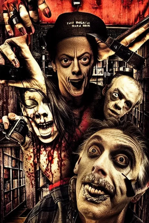 Image similar to steve buscemi dark moody grindhouse gritty horror, realistic