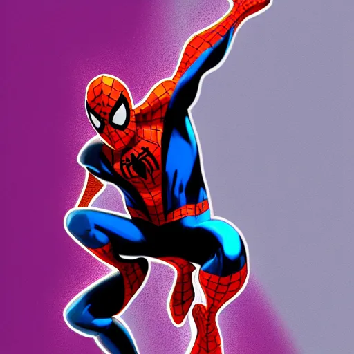 Prompt: spectacular spider man on vertical wall, chromatic aberration, medium level shot, illustration, concept art,