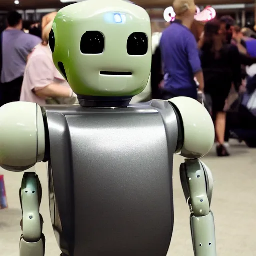 Prompt: !dream LOS ANGELES, CA JUNE 7 2024: Self-aware sentient robots convention. One of the cutest robots at the convention wants a hug.