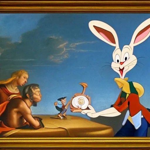 Prompt: a still of bugs bunny from looney tunes as renaissance painting