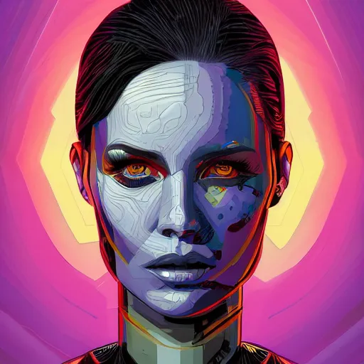 Image similar to a portrait of a female android, by Dan Mumford and Sandra Chevrier, 4k