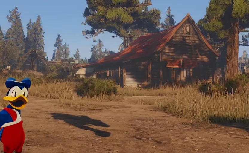 Image similar to screenshot of donald duck in red dead redemption 2,