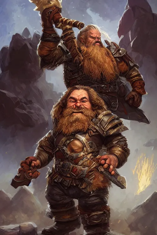 Prompt: portrait of the dwarf wearing the epic artifact axe DESTROYERBANE by artgerm and Craig Mullins, James Jean, Andrey Ryabovichev, Mark Simonetti and Peter Morbacher 16k