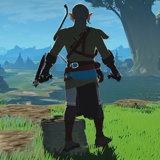 Image similar to a screencap of the legend of zelda breath of the wild, of darth vader in breath of the wild