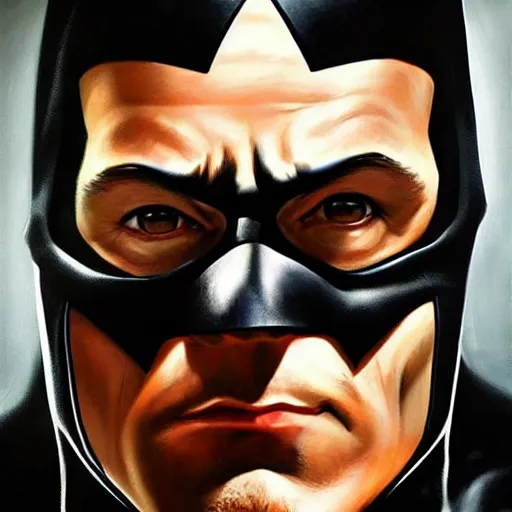 Prompt: An ultra-realistic portrait painting of Batman in the style of Alex Ross. 4K. Ultra-realistic. Extremely detailed. Epic lighting. Award-winning