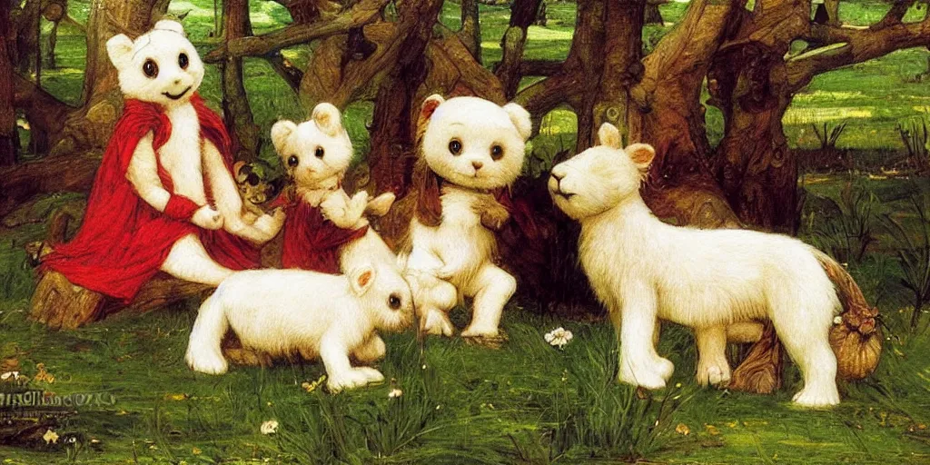 Image similar to 3 d precious moments plush animal, precious moments, master painter and art style of john william waterhouse and caspar david friedrich and philipp otto runge