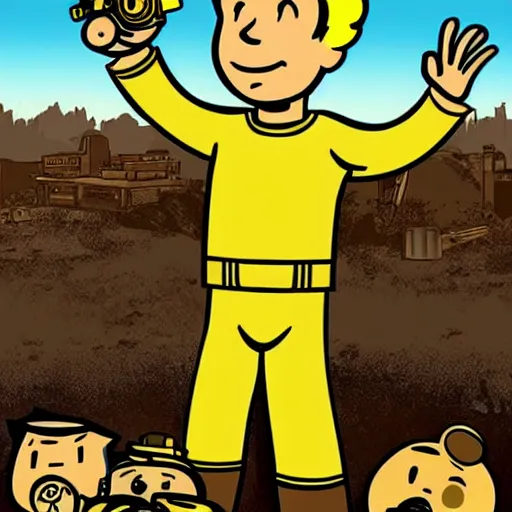 Prompt: fallout 4 vault boy poster