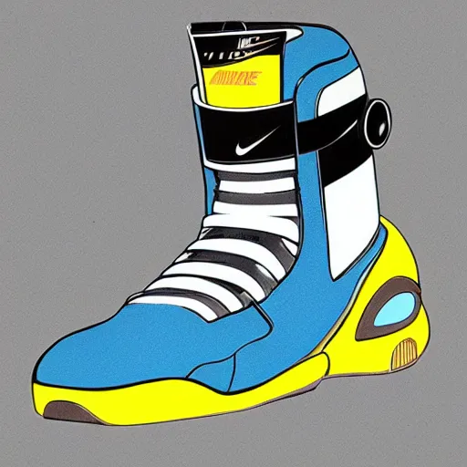 Image similar to retro futuristic Nike Air Mag sneakers by syd mead