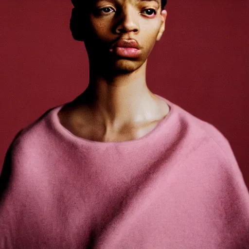 Image similar to realistic photoshooting for a new balenciaga lookbook, color film photography, portrait of a beautiful woman, in style of Tyler Mitchell, 35mm