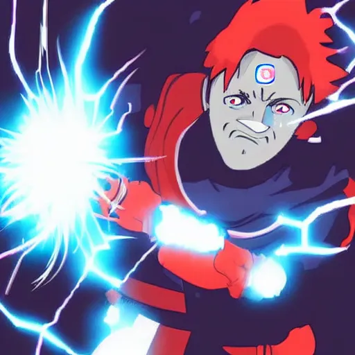 Prompt: mr beast using rasengan against a robot