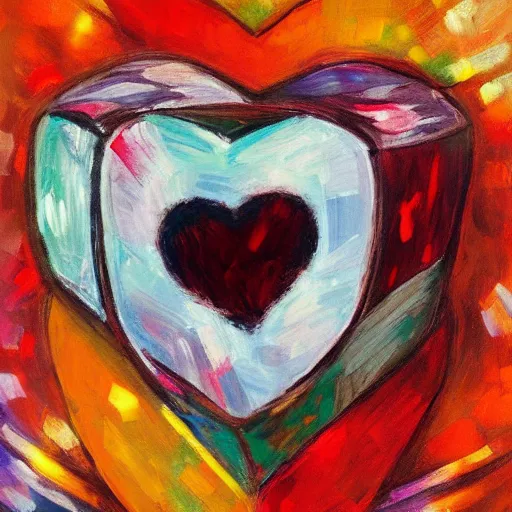 Image similar to beautiful impressionist painting of companion cube heart on side