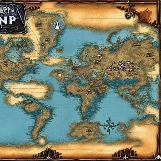 Image similar to dnd world map, oceans and islands