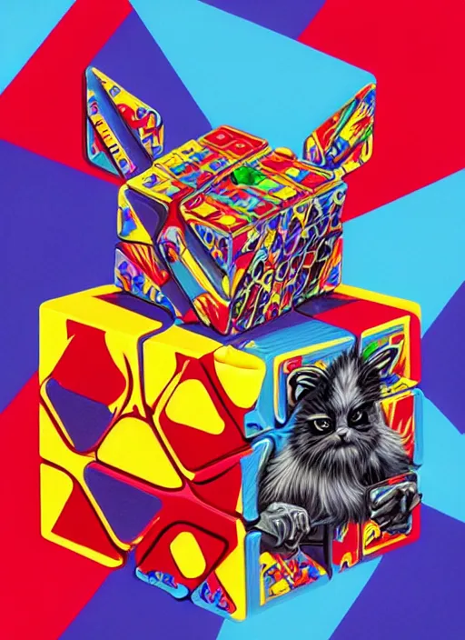 Prompt: scrambled rubiks cube animals, tristan eaton, victo ngai, artgerm, rhads, ross draws