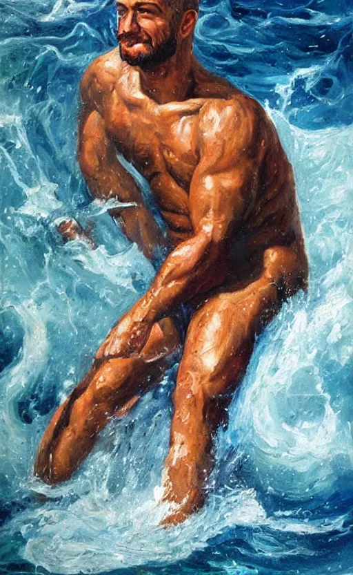 Prompt: Poseidon\'s love affair, oil painting by Bruno Bruni