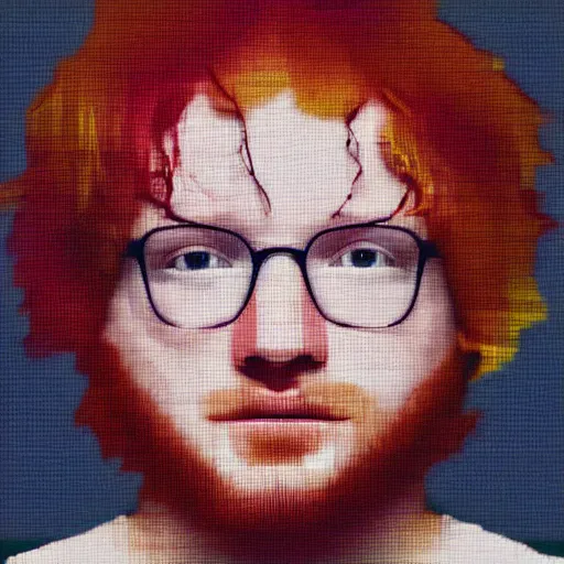 Prompt: glitchy visual of portrait of Ed Sheeran