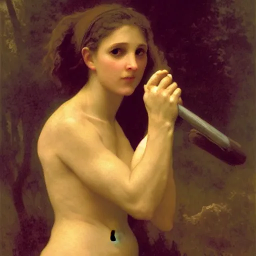 Prompt: fire wielding woman, by bouguereau