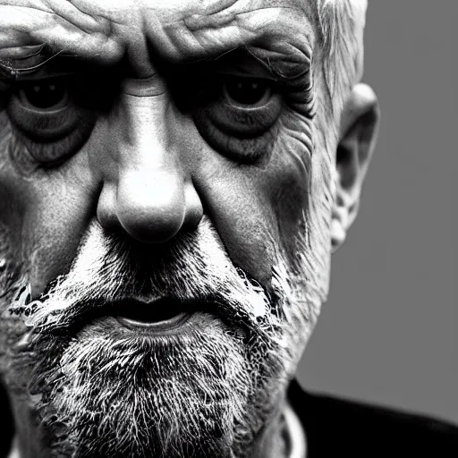 Prompt: jeremy corbyn as the terminator, unmasked, movie still, cinematic, photorealistic, extreme detail, facial features, sharp focus, 8 k, rain, close up, anamorphic lens, lighting, dark