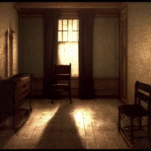 Image similar to creepy Liminal interior of RE7, in the style of Edward Hooper and Vilhelm Hammershøi and Albert Bierstadt