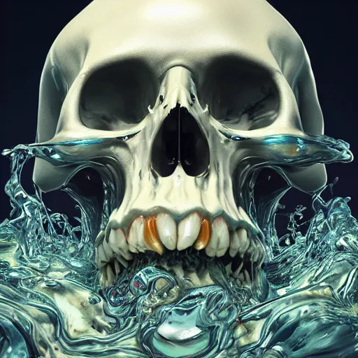 Prompt: portrait_of_a_melting_liquid_skull._intricate_abstract._intricate_artwork._by_Tooth_Wu_wlop_beeple_dan_mumford._octane_render_trending_on_artstation suitable for album cover artwork