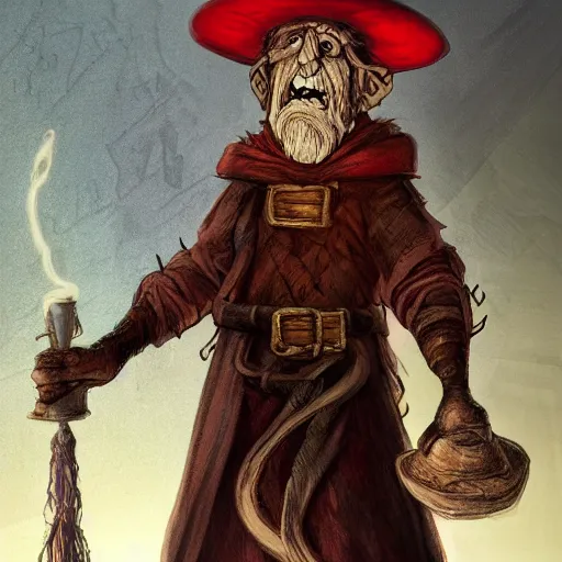 Image similar to Chawick the Fail Wizard, a wizar's apprentice in ragged and stained wizard's robes and hat. 8k resolution, full-length portrait, digital painting, fantasy art, D&D character art, greg rukowski, frank frazetta, larry elmore.