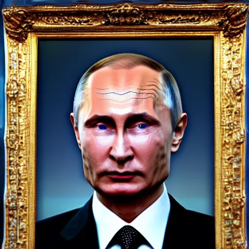 Image similar to vision of ezekiel with vladimir putin, macro head portrait centered