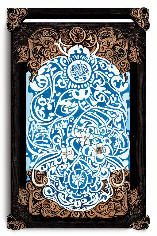 Image similar to Painted dark-wood panel relief carving of a close up of a Flowerpunk Piglet, White and pale blue toned, ornate border frame, explosion of colorful flowers, dark wood, intricately carved, black ink, festival of rich colors, intricate details, cinematic lighting, volumetric lighting, post-processing, art nouveau, tarot, fractal art, mandala, by andreas rocha and john howe, and Martin Johnson Heade, featured on artstation, featured on behance, golden ratio, hyper detailed, photorealistic, epic composition, center spotlight, f32, well composed, symmetrical, UE5, 8k