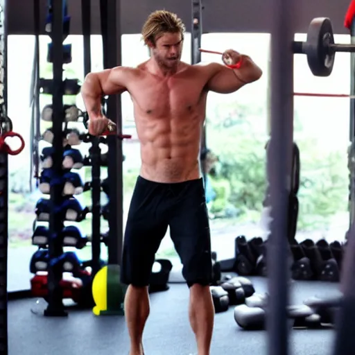 Prompt: chris hemsworth working out, 4 k