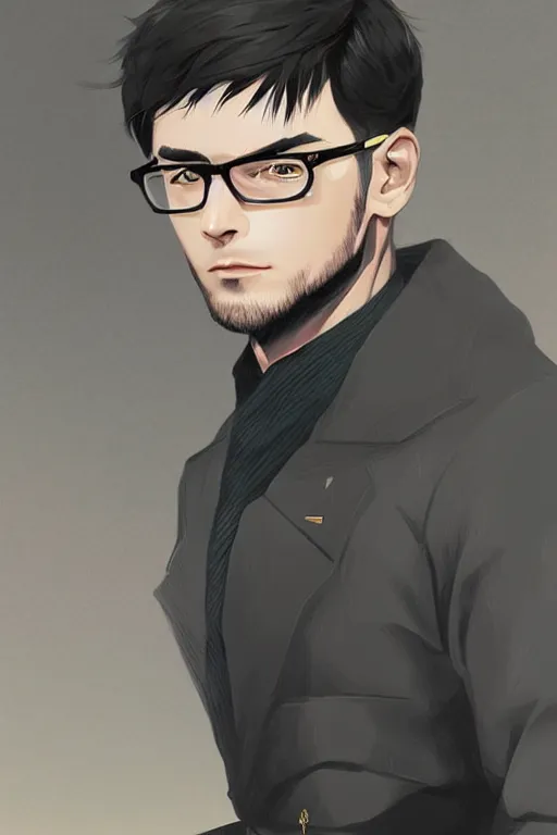 Image similar to portrait from a handsome masculine wizard by artist kuvshinov ilya