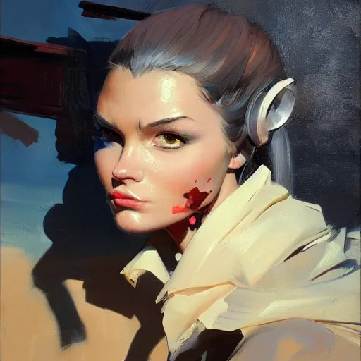 Image similar to Greg Manchess portrait painting of a cyborg cat girl, medium shot, asymmetrical, profile picture, Organic Painting, sunny day, Matte Painting, bold shapes, hard edges, street art, trending on artstation, by Huang Guangjian and Gil Elvgren and Sachin Teng