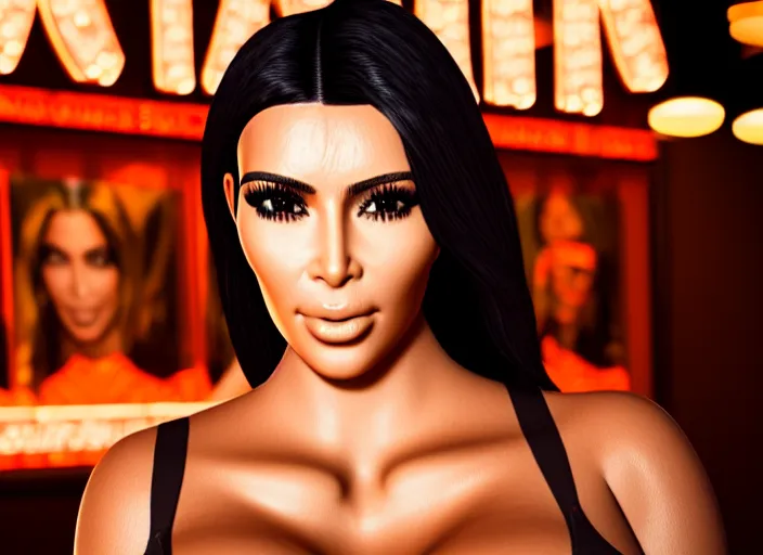 Prompt: kim kardashian in a bar dressed in a hooters outfit, soft surface texture, photo, soft sun lights, 4 k, high detailed photography result, 5 0 mm lens, rich deep colors, smooth gradients, depth of field, cinematic, hyper realism, high detail, octane render, unreal engine 5, 8 k, vibrant colors