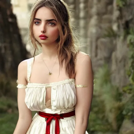 Image similar to ana de armas posing, medieval dress, realistic, photo