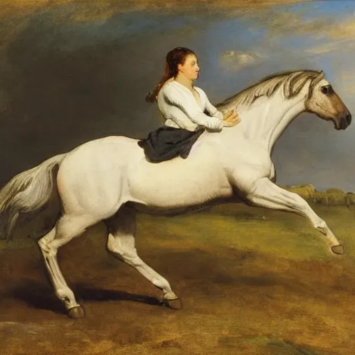 Prompt: a rearing wild stallion, by george-stubbs eugene-delacroix