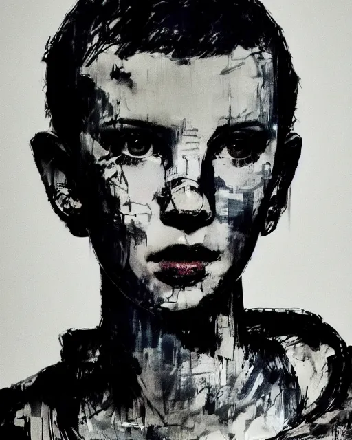 Prompt: portrait of millie bobby brown by yoji shinkawa, dark lighting