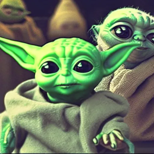 Image similar to Baby Yoda And group meet each other for the first time 4K quality super realistic