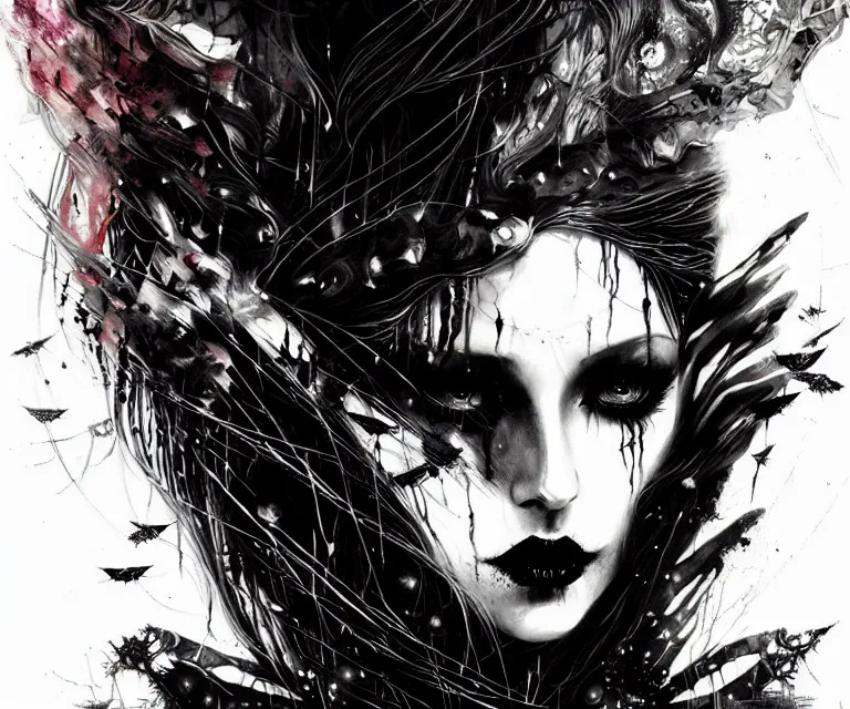 Image similar to stunning otherworldly gothic goddess of beauty, dark and mysterious, atmospheric, ominous, eerie, cinematic, epic, 8 k, 4 k, ultra detail, ultra realistic, rendered by awesomeness. nights falling wind is blowwing snow is pilling concept art in style of carne griffiths artwork by xsullo