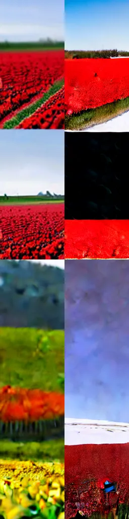Prompt: a panoramic photo of a field of poppies in the snowy north pole climate