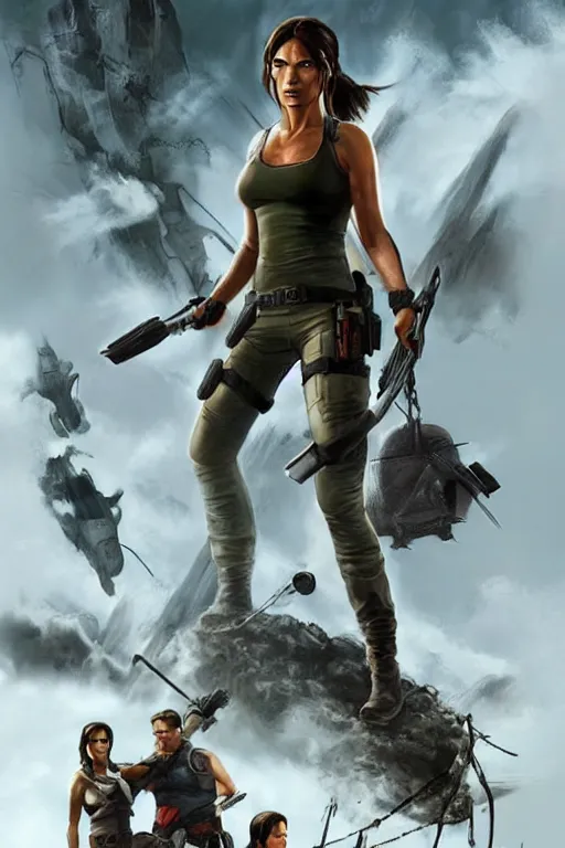 Image similar to Lara Croft on The Avengers, movie poster concept art, photorealistic, detailed