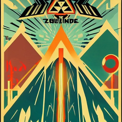 Image similar to Art Deco poster illustration of Hyrule from The Legend of Zelda