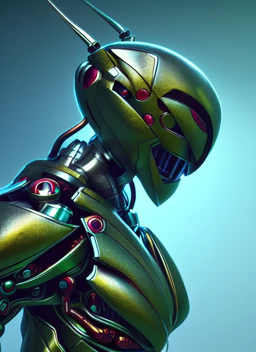 Image similar to kamen rider, mechanoid insects concept art, intricate detail, hyperrealistic art and illustration by irakli nadar and alexandre ferra, frostbite engine, unreal 5 engine highlly render, global illumination, detailed and intricate environment
