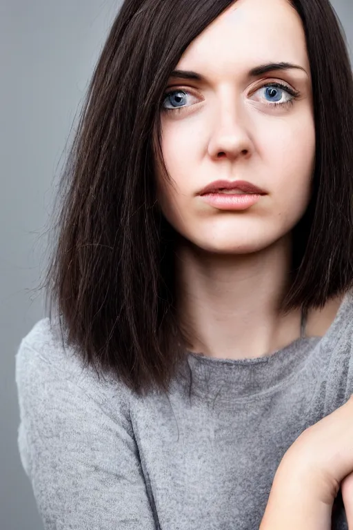 Image similar to photo of depressed teacher, women, 2 5 year old, brunette, bob hairstyle, portrait, realistic, detailed