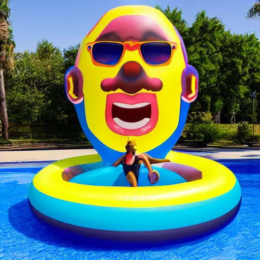 a giant inflatable pool toy human head with open mouth Stable
