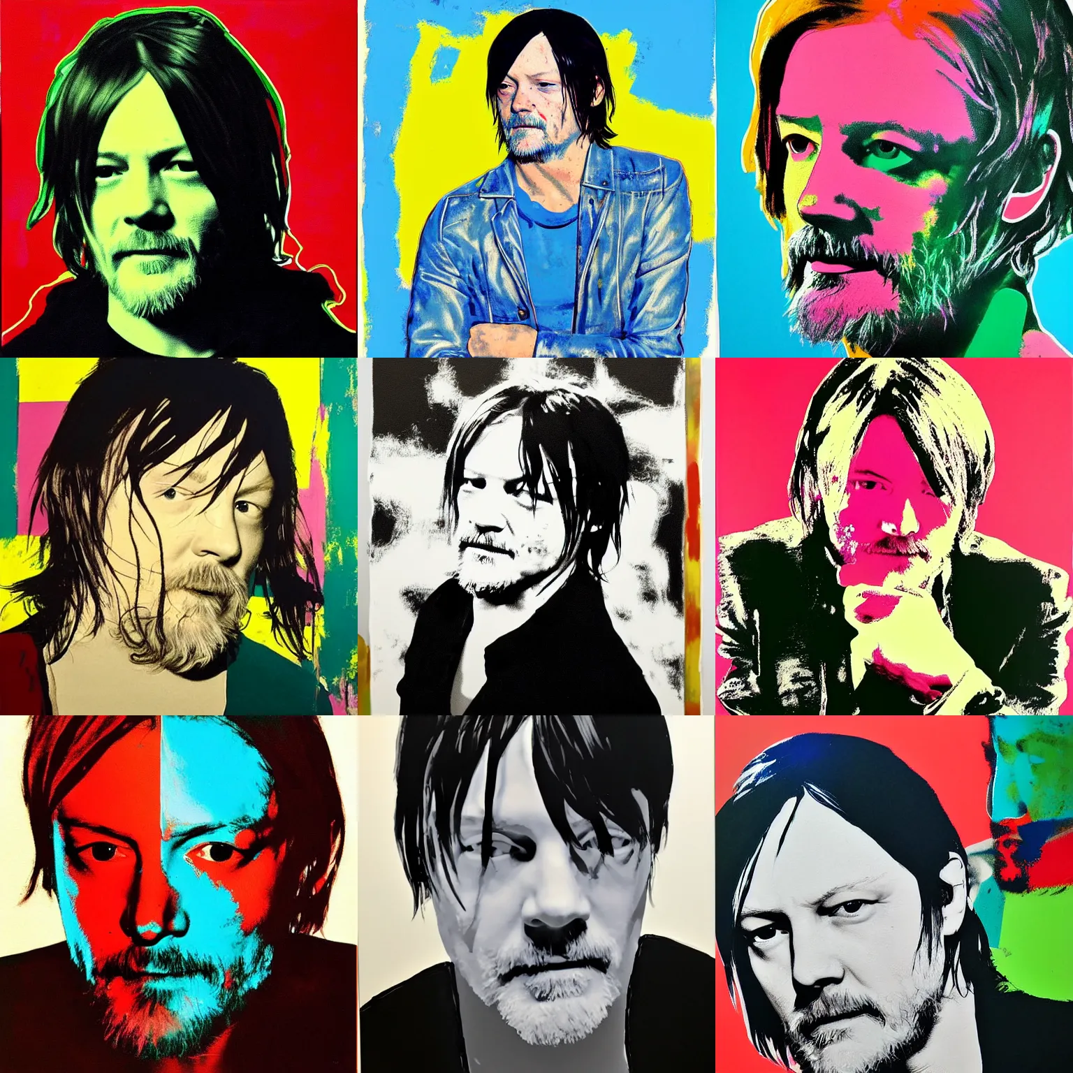 Prompt: Norman reedus painting by Andy Warhol