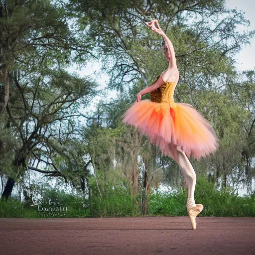 Image similar to professional photography of a giraffe ballet dancer in a tutu on the savannah