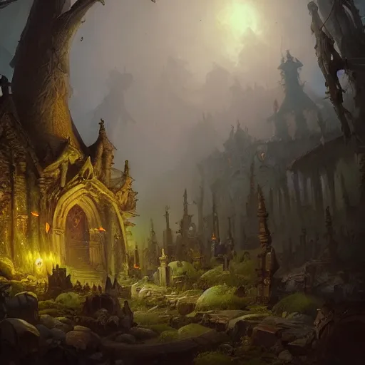 Prompt: a fantasy graveyard, by justin gerard and greg rutkowski, digital art, realistic painting, fantasy, very detailed, trending on artstation