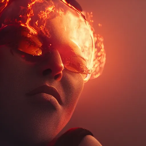 Image similar to a highly detailed portrait of a character, a burning TV instead of a head, fiery colors, artstation, DeviantArt, professional, octane render, sunset lighting