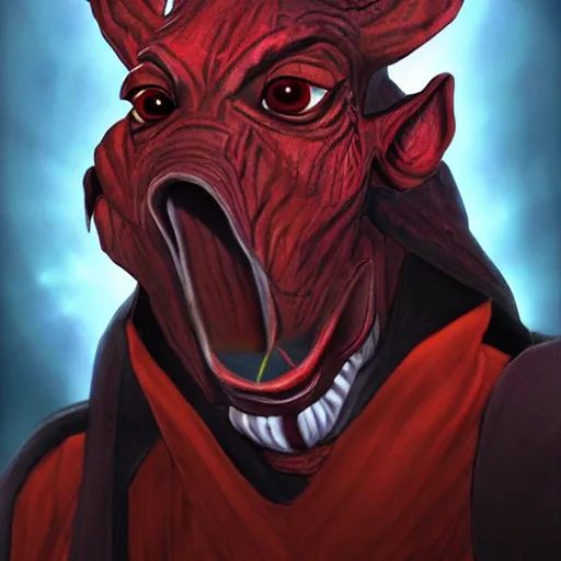 Image similar to jar_jar_binks as a sith_lord, dark fantasy