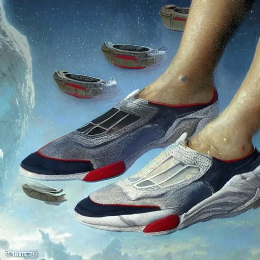 Prompt: STAR TREK SPORTS shoes designed in ancient Greece, (SFW) safe for work, photo realistic illustration by greg rutkowski, thomas kindkade, alphonse mucha, loish, norman rockwell