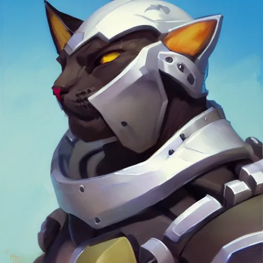 Image similar to greg manchess portrait painting of partially armored purrfect protagonist cat as overwatch character, medium shot, asymmetrical, profile picture, organic painting, sunny day, matte painting, bold shapes, hard edges, street art, trending on artstation, by huang guangjian and gil elvgren and sachin teng